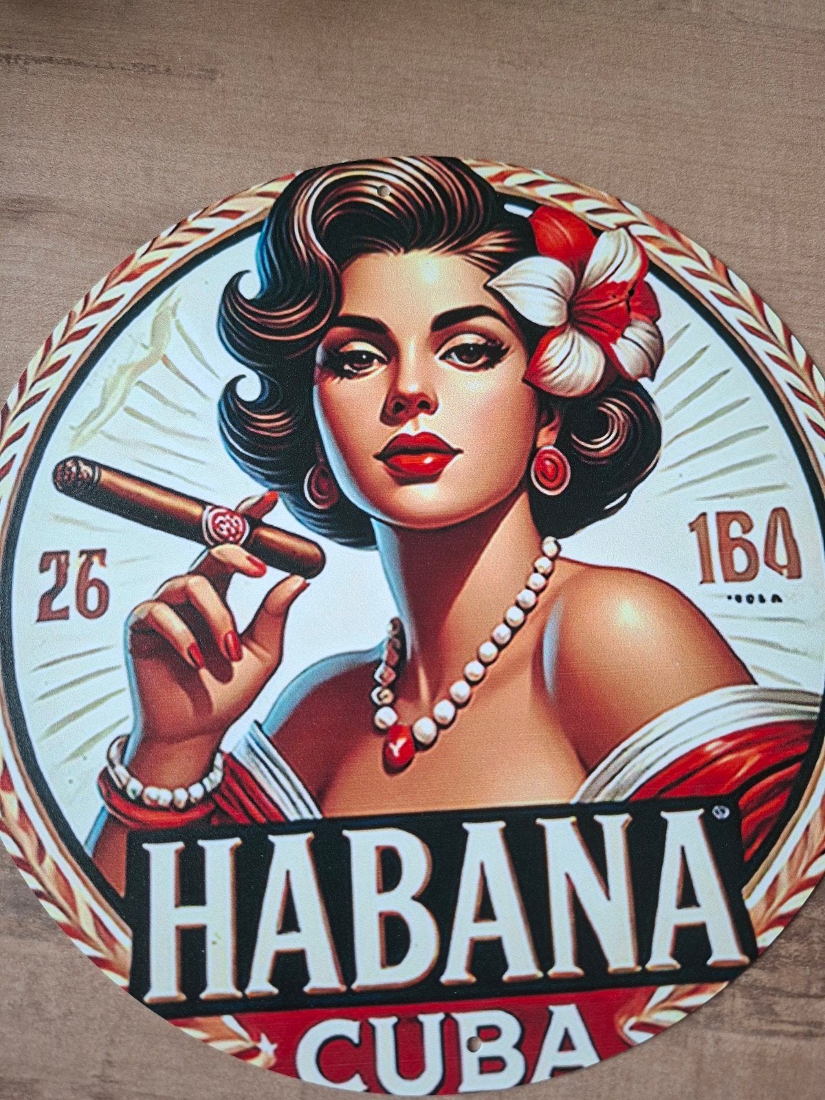 Metalen Bord Habana Cuba Vrouw met Sigaar 20 cm, Antiek en Kunst, Ophalen of Verzenden