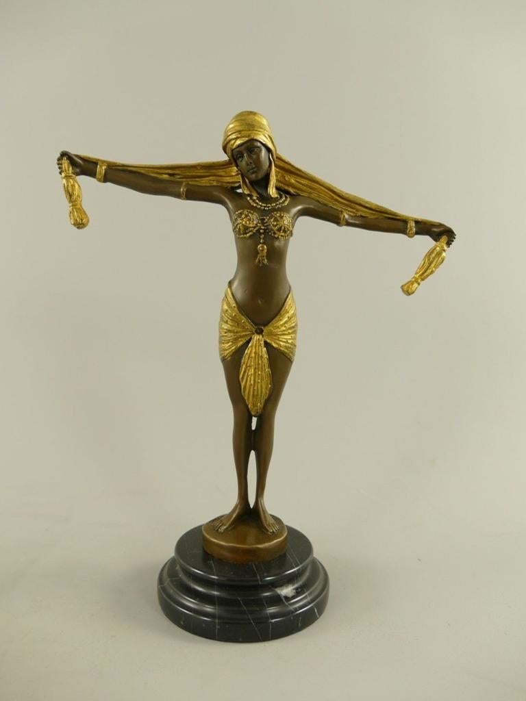 Elegant bronzen beeld van een danseres 28 cm hoog, Antiek en Kunst, Ophalen of Verzenden, Brons