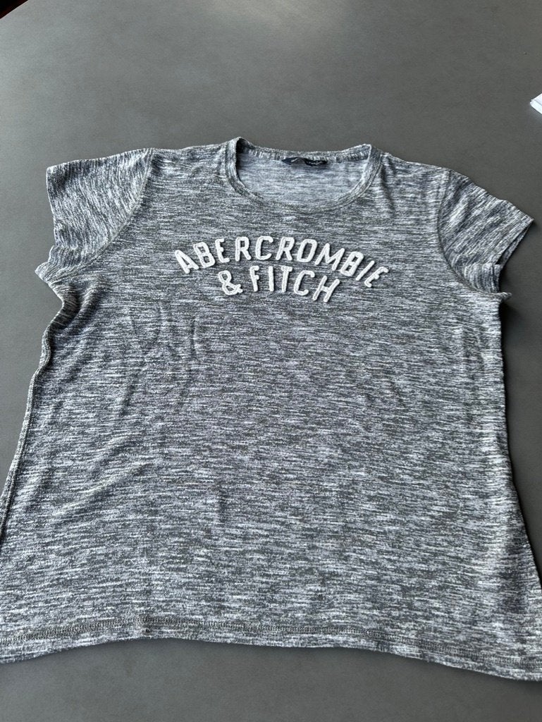 Grijs/wit Abercrombie & Fitch shirt, maat L, Verzenden, Maat 42/44 (L), Zo goed als nieuw, Korte mouw