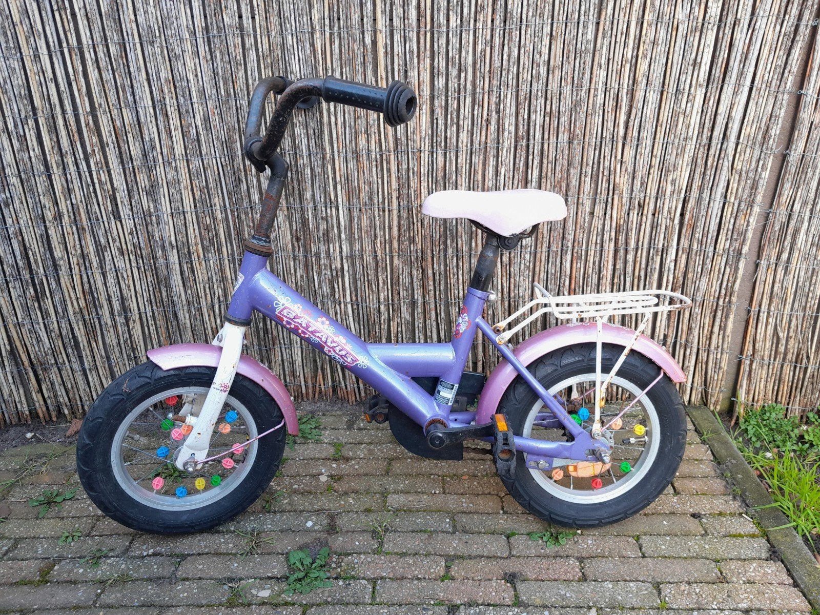 Batavus kinderfiets 12 inch - paars/roze, Ophalen, Terugtraprem, Gebruikt, Batavus