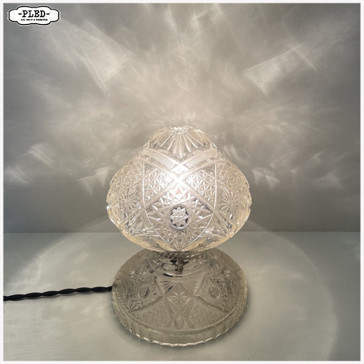 Antieke Boheemse kristallen tafellamp Lamp Mushroom 1925, Ophalen, Wit, Overige merken, Gebruikt