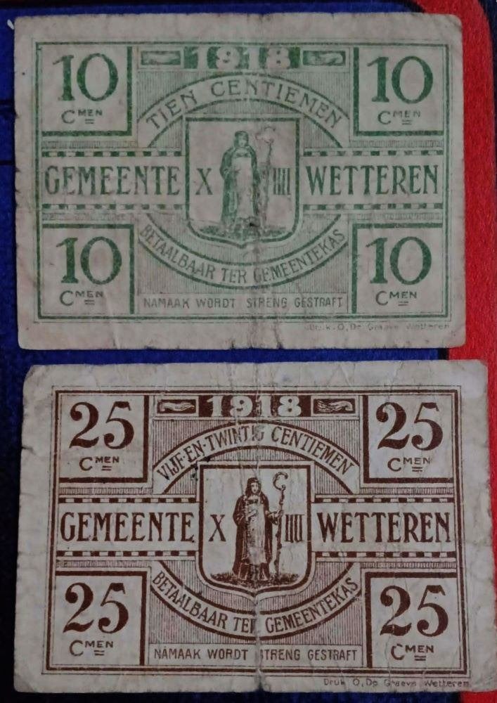 België 1918  Duitse bezetting Noodgeld Wetteren 10 & 20 cent, Postzegels en Munten, Ophalen of Verzenden, Setje