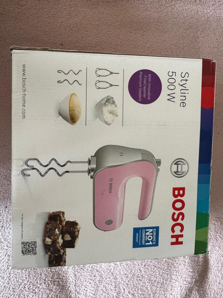 Bosch Styline Handmixer 500W - Roze (Nieuw in doos), Nieuw, 3 snelheden of meer, Ophalen of Verzenden, Vaatwasserbestendig