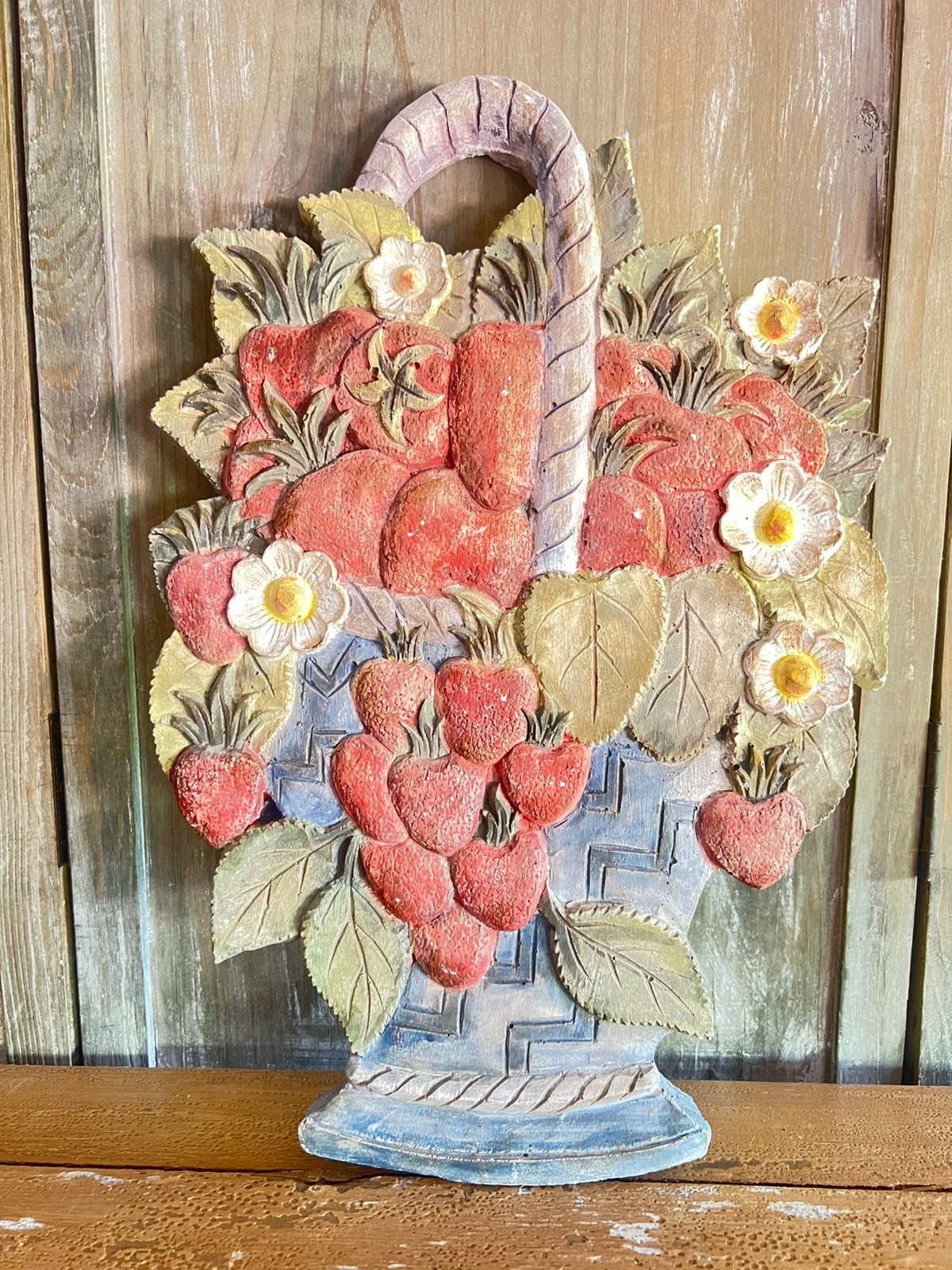 Brocante oude plaquette ornament bloemen gips wand hanger, Ophalen of Verzenden