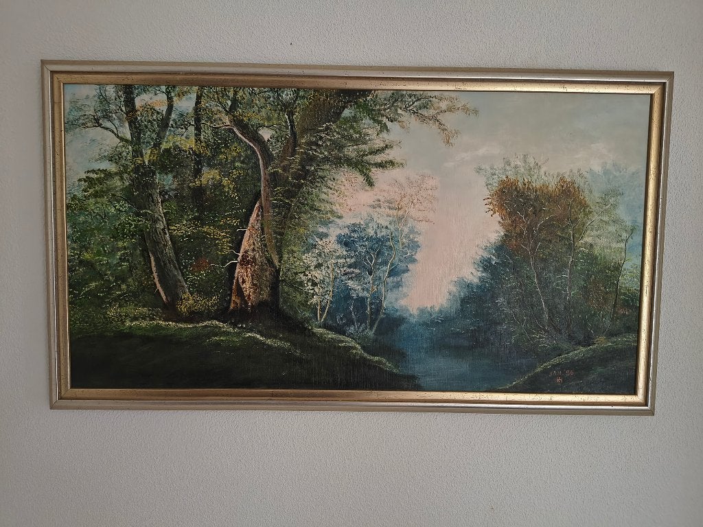 schilderij bos tafereel, Ophalen, Realistisch, Bijzondere lijst, Landschap