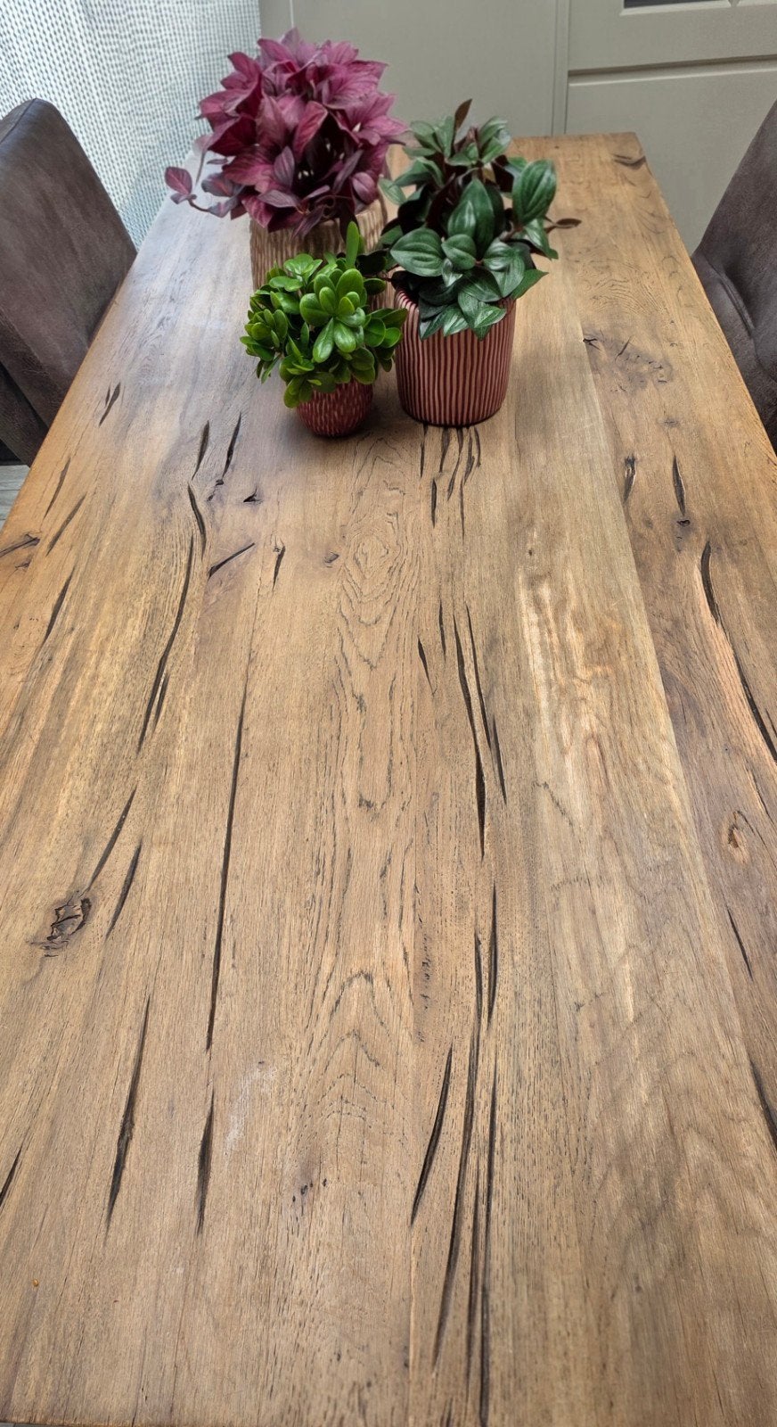 Eetkamertafel en salontafel - robuust eikenhout, Huis en Inrichting, Tafels | Eettafels, Ophalen, Gebruikt, Eikenhout, 200 cm of meer