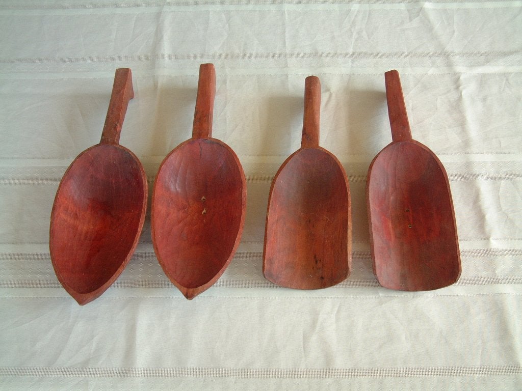 4 vintage oude houten hout scheppen schep, Antiek en Kunst, Ophalen of Verzenden