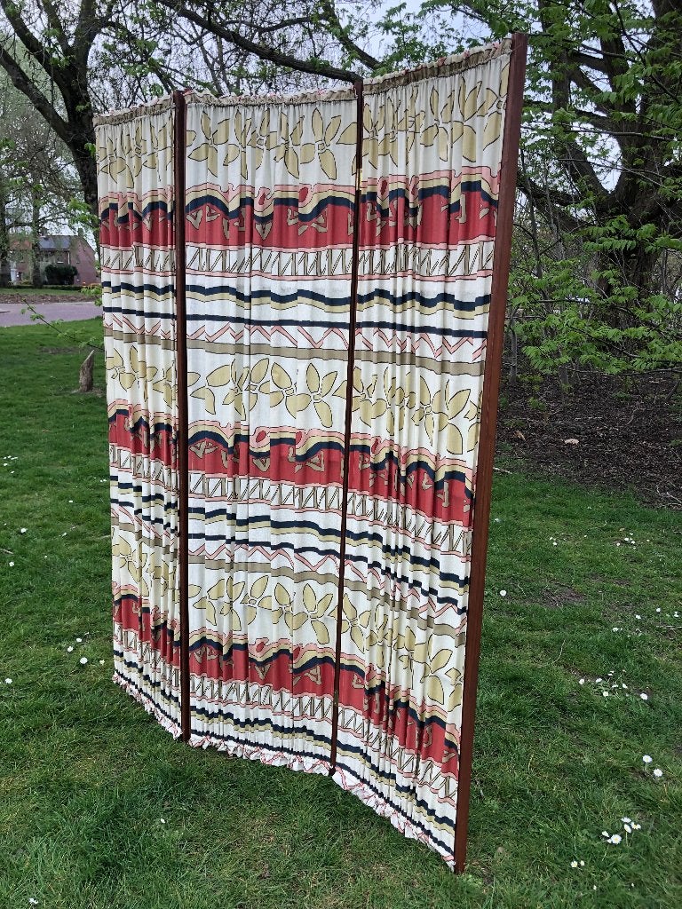 Vintage driedelig kamerscherm met doek, vintage design, Ophalen of Verzenden, Zo goed als nieuw