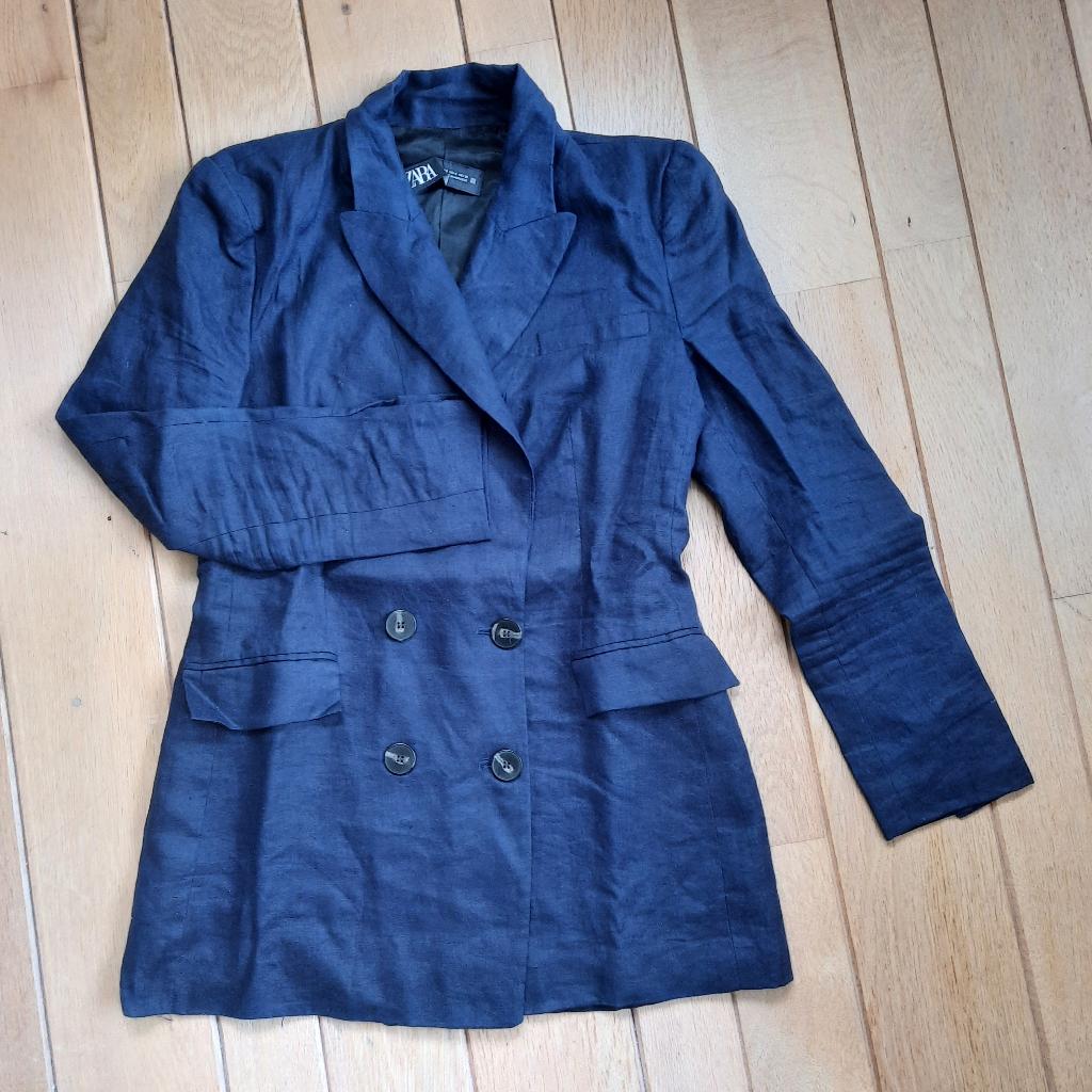 ZARA colbert jasje blauw linnen maat S - nieuw -, Maat 38/40 (M), Blauw, Zara, Nieuw