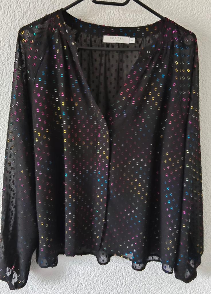 Costes blouse zwart met metallic gekleurde dots maat 40, Maat 38/40 (M), Zwart, Ophalen of Verzenden, Zo goed als nieuw