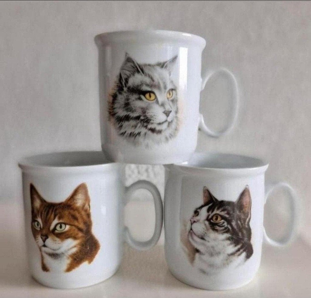 Set van 3 Van Nelle Bekers - Diverse Kattenrassen, Huis en Inrichting, Ophalen of Verzenden, Keramiek, Overige stijlen, Kop(pen) en/of Schotel(s)