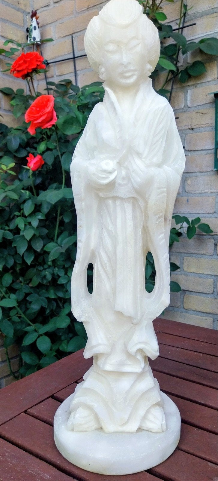 Uniek Albasten Beeld van Japanse Vrouw, Antiek en Kunst, Ophalen, Handgemaakt, 20 - 50 cm, Beeld