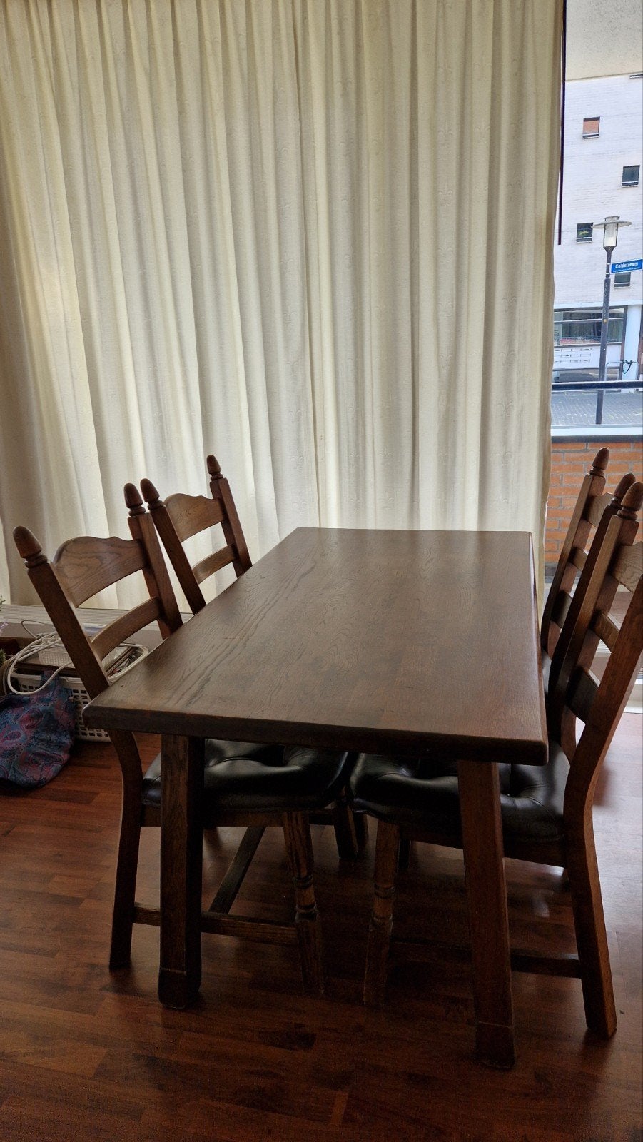 Eikenhouten eettafel met 4 stoelen, Ophalen, Gebruikt, 100 tot 150 cm, Eikenhout