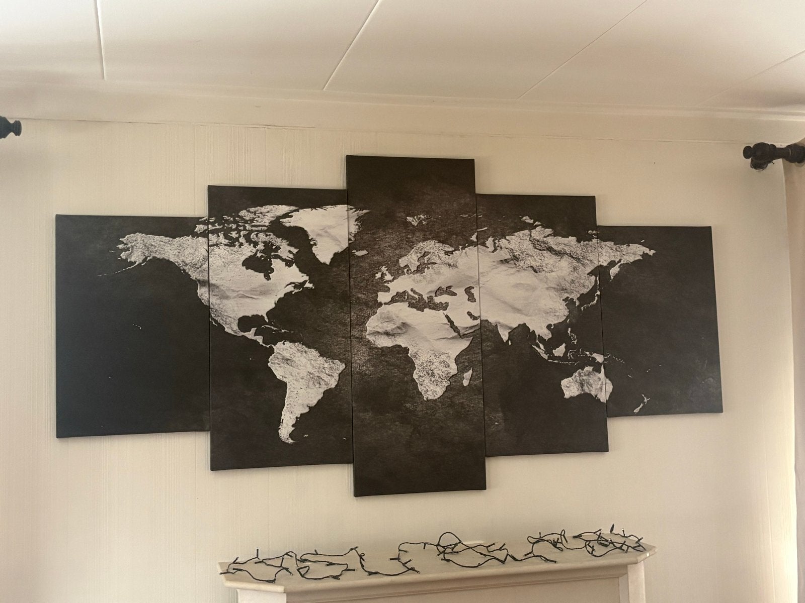 Wereldkaart Wanddecoratie, Ophalen, Schilderij, Zwart, Textiel