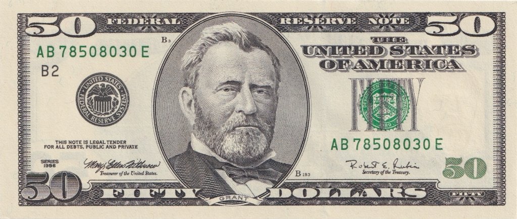 50 dollar biljet USA 1996, unc, Ophalen of Verzenden, Noord-Amerika, Los biljet