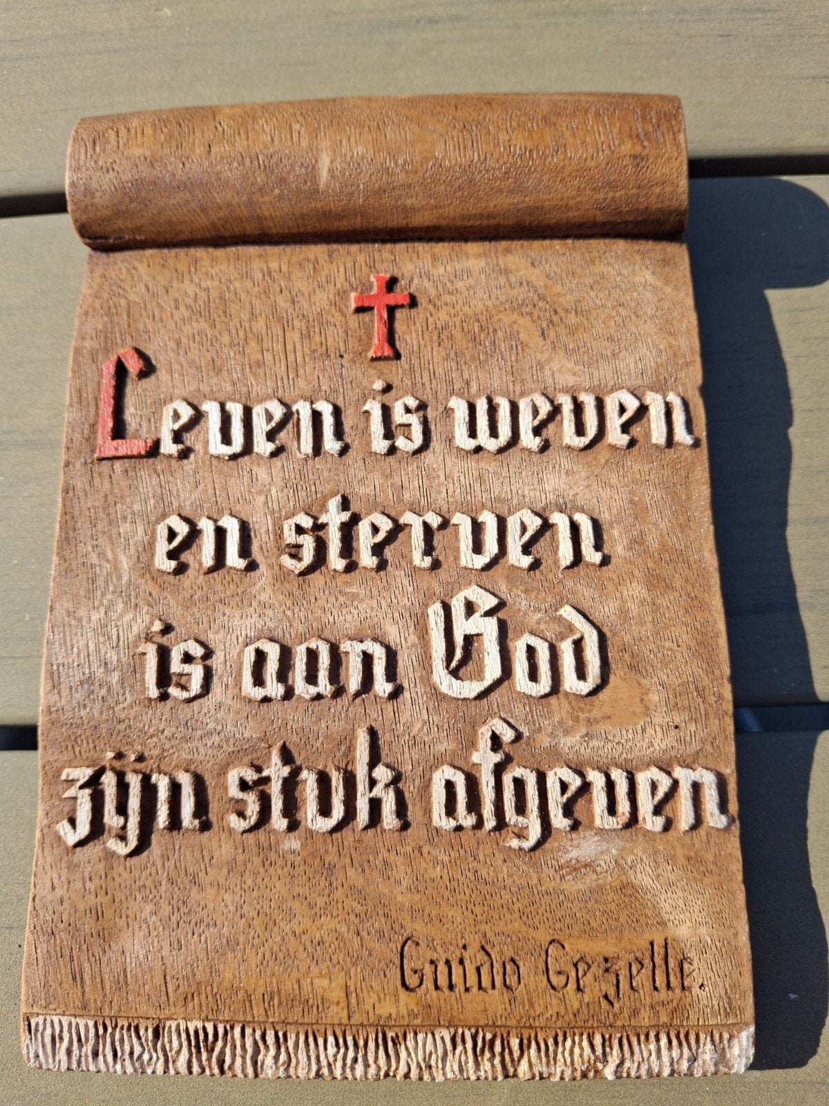 Houten wanddecoratie met tekst 'Leven is weven', Ophalen of Verzenden
