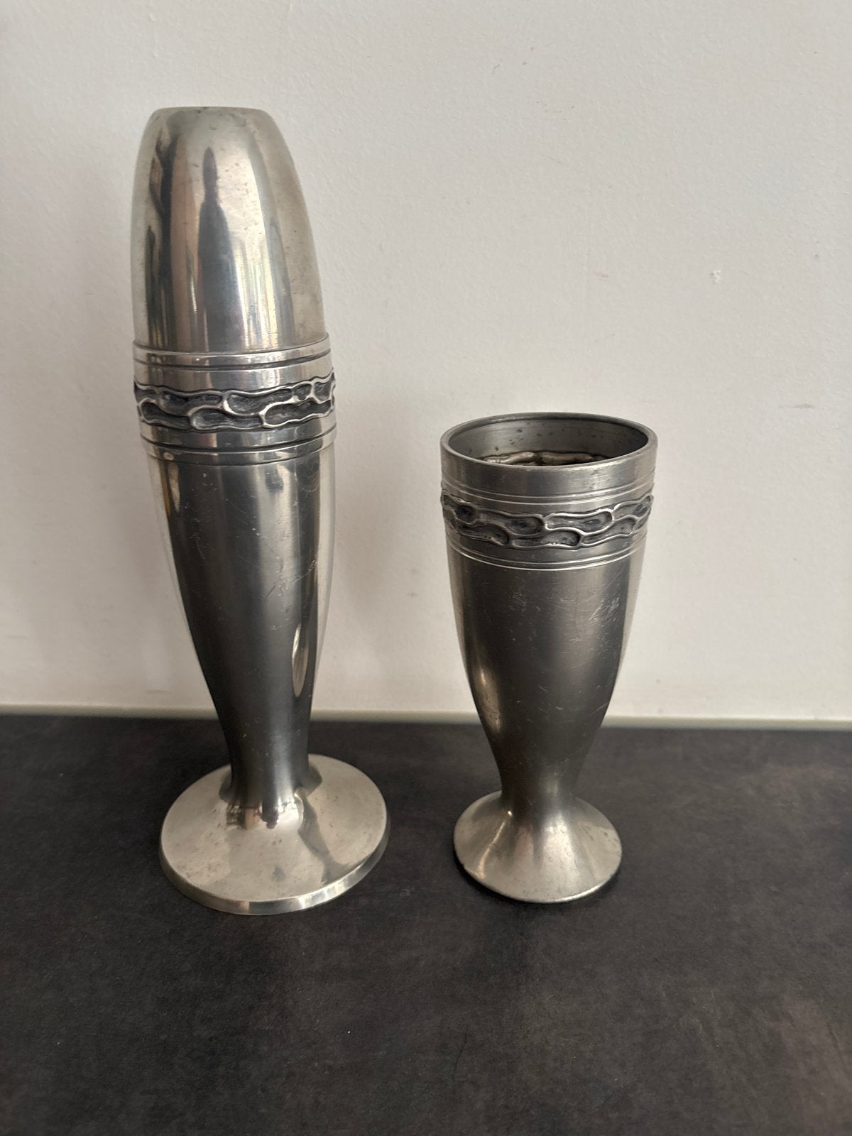 Vintage Noorse tinnen vazen/bekers - Set van 2, Ophalen of Verzenden