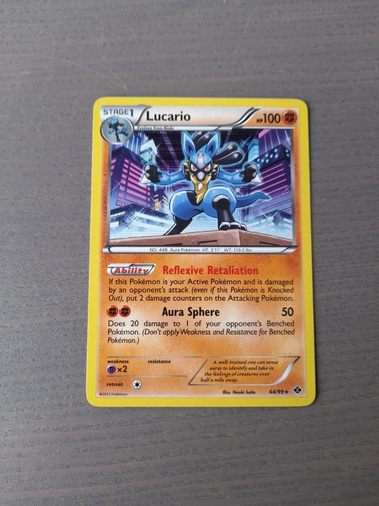 Next destinies 64/99 lucario holo, Ophalen of Verzenden, Zo goed als nieuw, Losse kaart, Foil