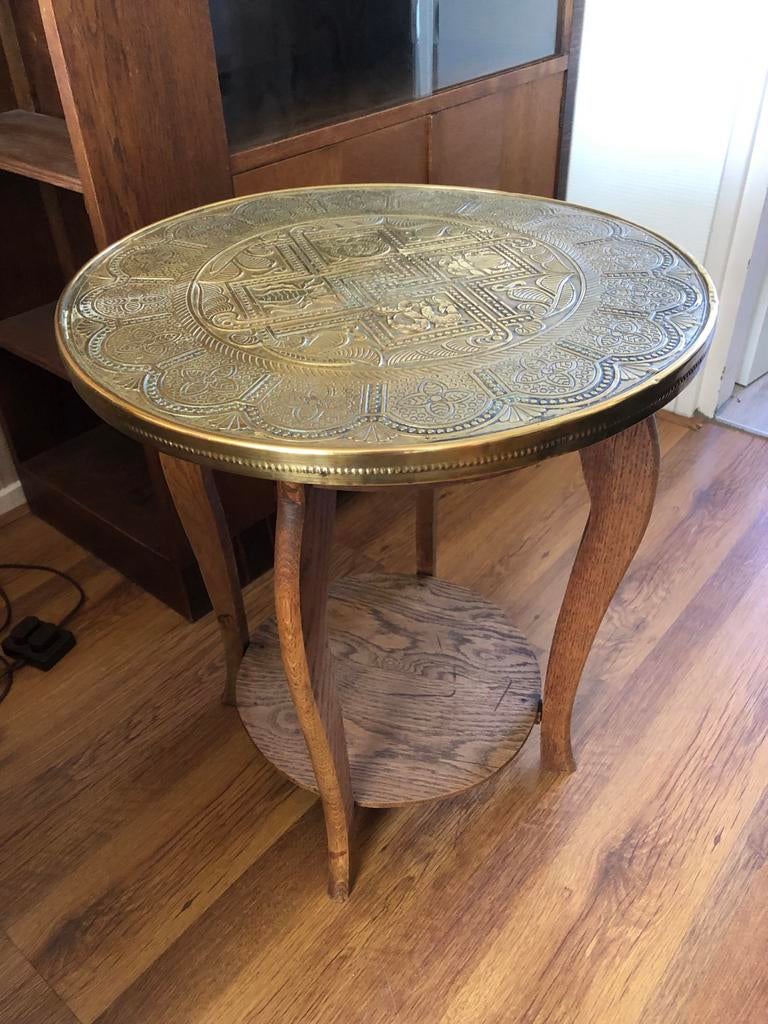 Art deco bijzettafel met koperen blad, Antiek en Kunst, Ophalen