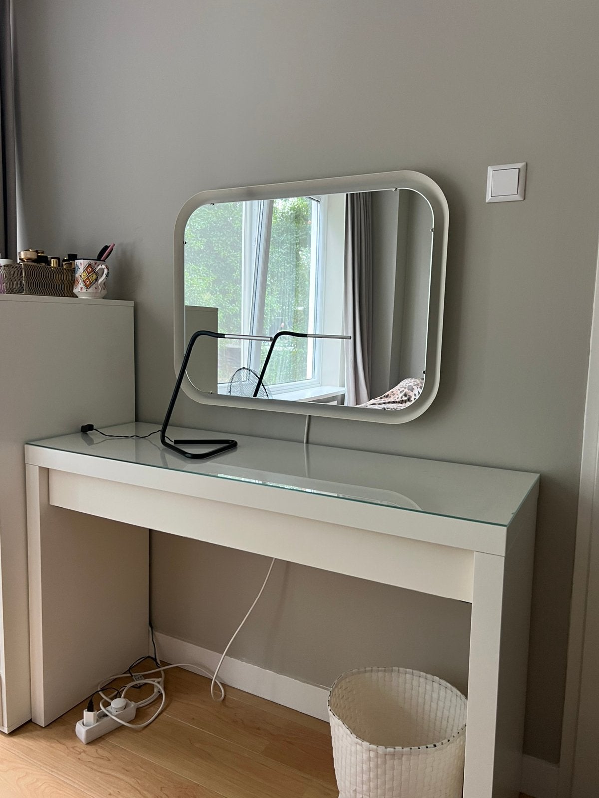 Ikea Malm kaptafel, Storjorm spiegel, Alex ladeblok, Ophalen, Gebruikt, 100 tot 150 cm, Minder dan 100 cm