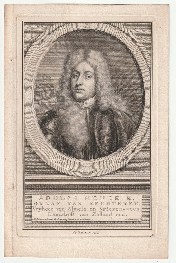 Adolph Hendrik Graaf van Rechteren gravure Houbraken, Verzenden, Portret, Gravure, Blanco verso