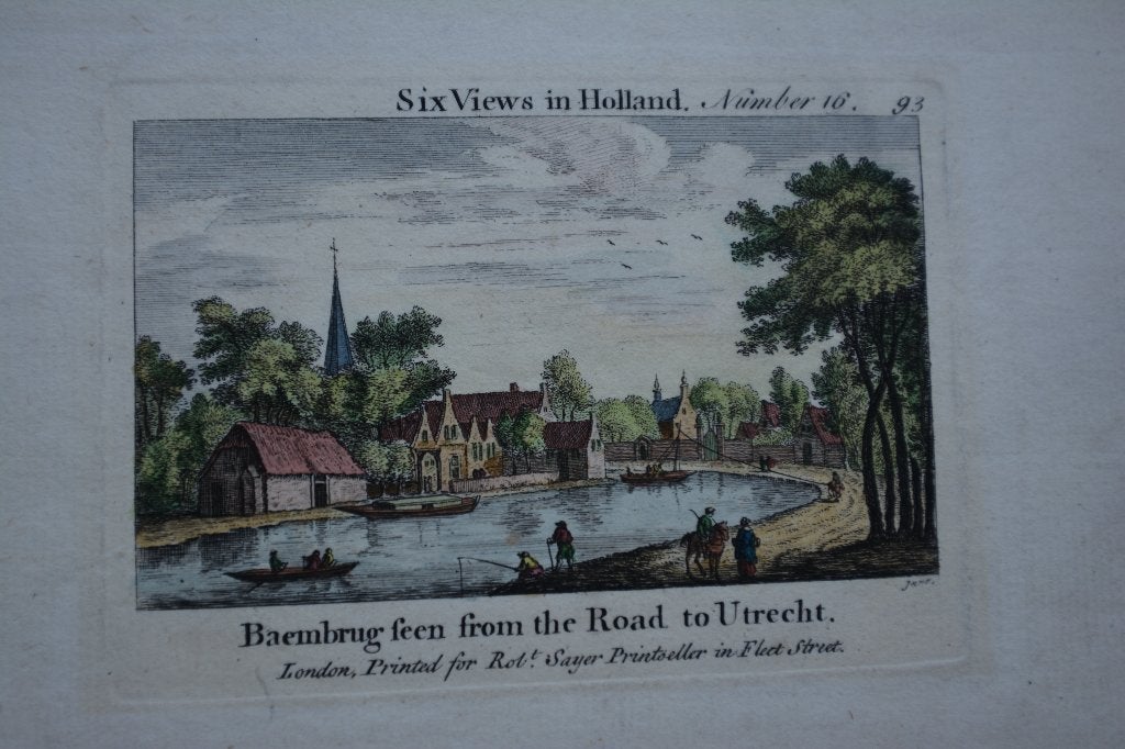 BAAMBRUGGE BAEMBRUG KOPERGRAVURE HANDGEKLEURD ANNO 1755 E92, Antiek en Kunst, Kunst | Etsen en Gravures, Verzenden, Stadsgezicht