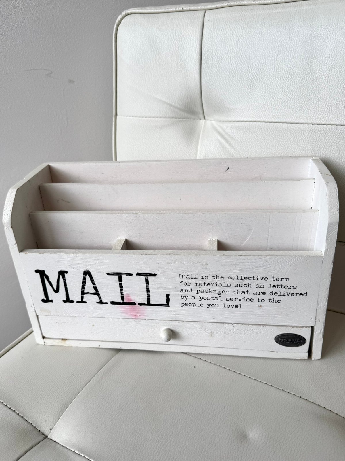 Witte Riverdale postvak mailbox organizer met lade lees adv, Postvak, Ophalen of Verzenden, Gebruikt, Hout
