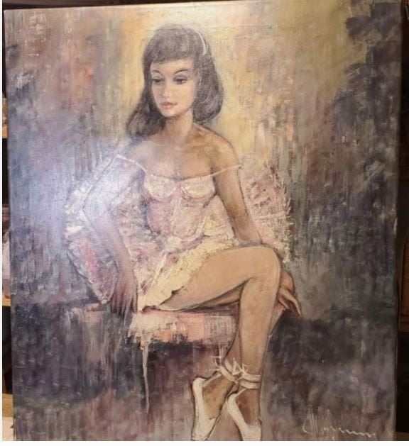 vintage schilderij ballerina op canvas xl, Antiek en Kunst, Kunst | Schilderijen | Klassiek, Ophalen, Origineel werk, Portret of Personen