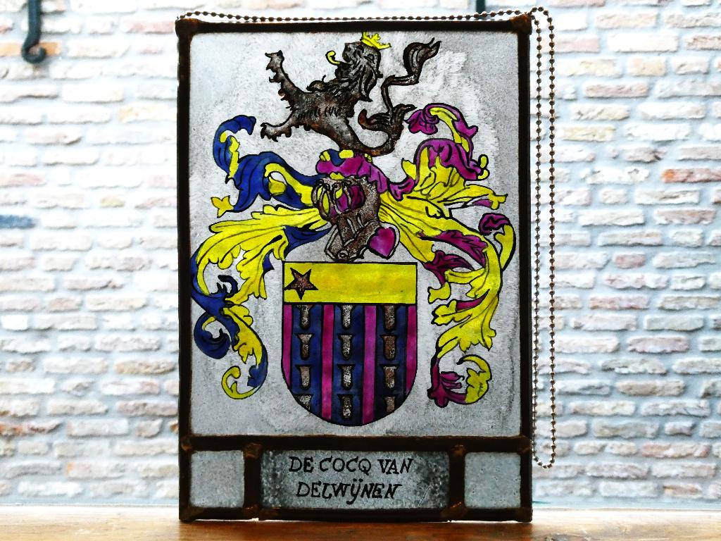 Glas in lood wapenschild De Cocq van Delwijnen / Zaltbommel, Ophalen of Verzenden