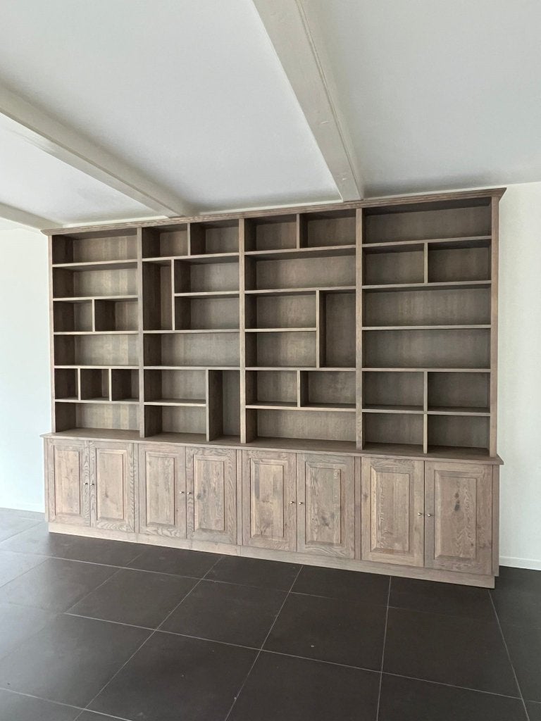 Eiken boekenkast op maat | Nederlands maatwerk, Ophalen, Eikenhout, 200 cm of meer, Met klep(pen)