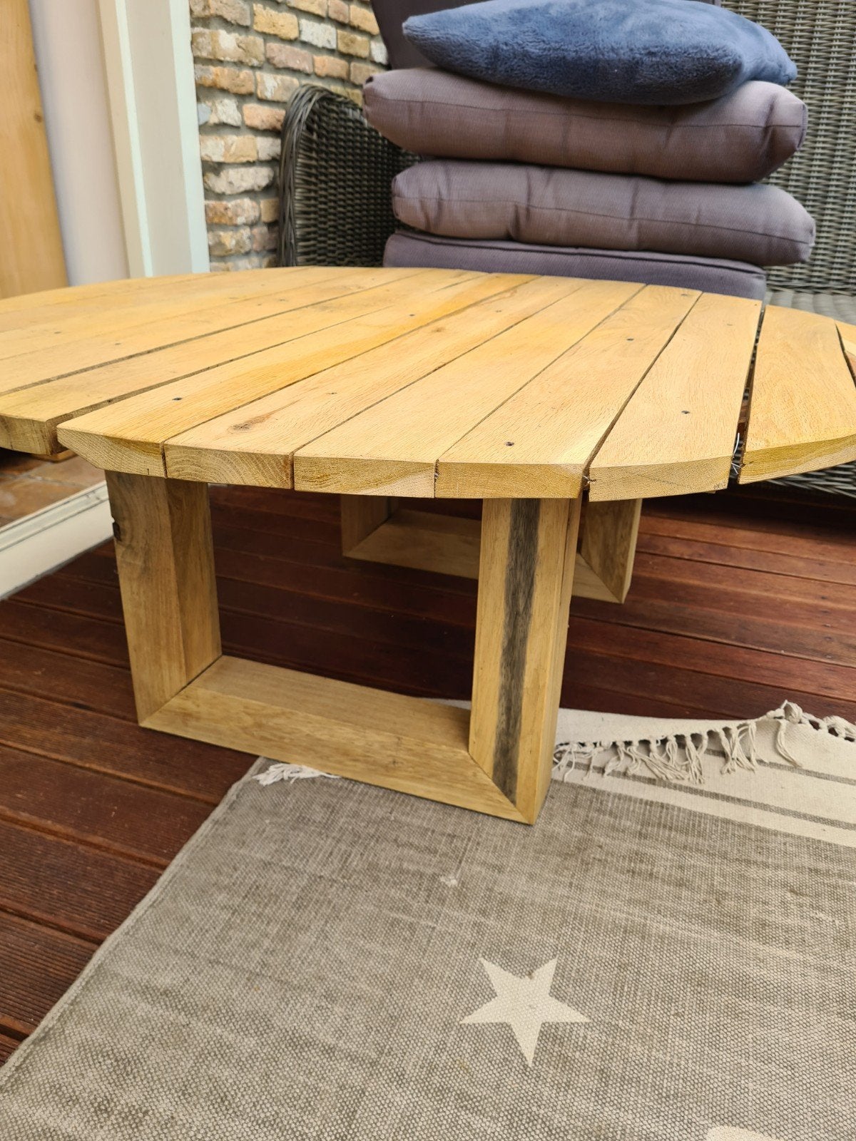 Ronde houten salontafel, Ophalen, Gebruikt, 50 tot 100 cm, Rustiek, Robuust