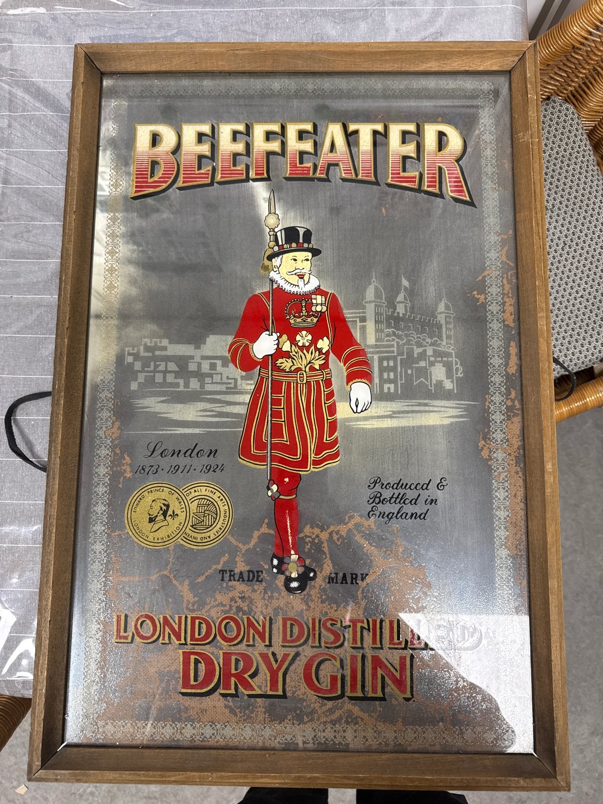 Beefeater London Dry Gin Reclamespiegel Houten Lijst, Ophalen of Verzenden, Rechthoekig, Minder dan 50 cm, Minder dan 100 cm