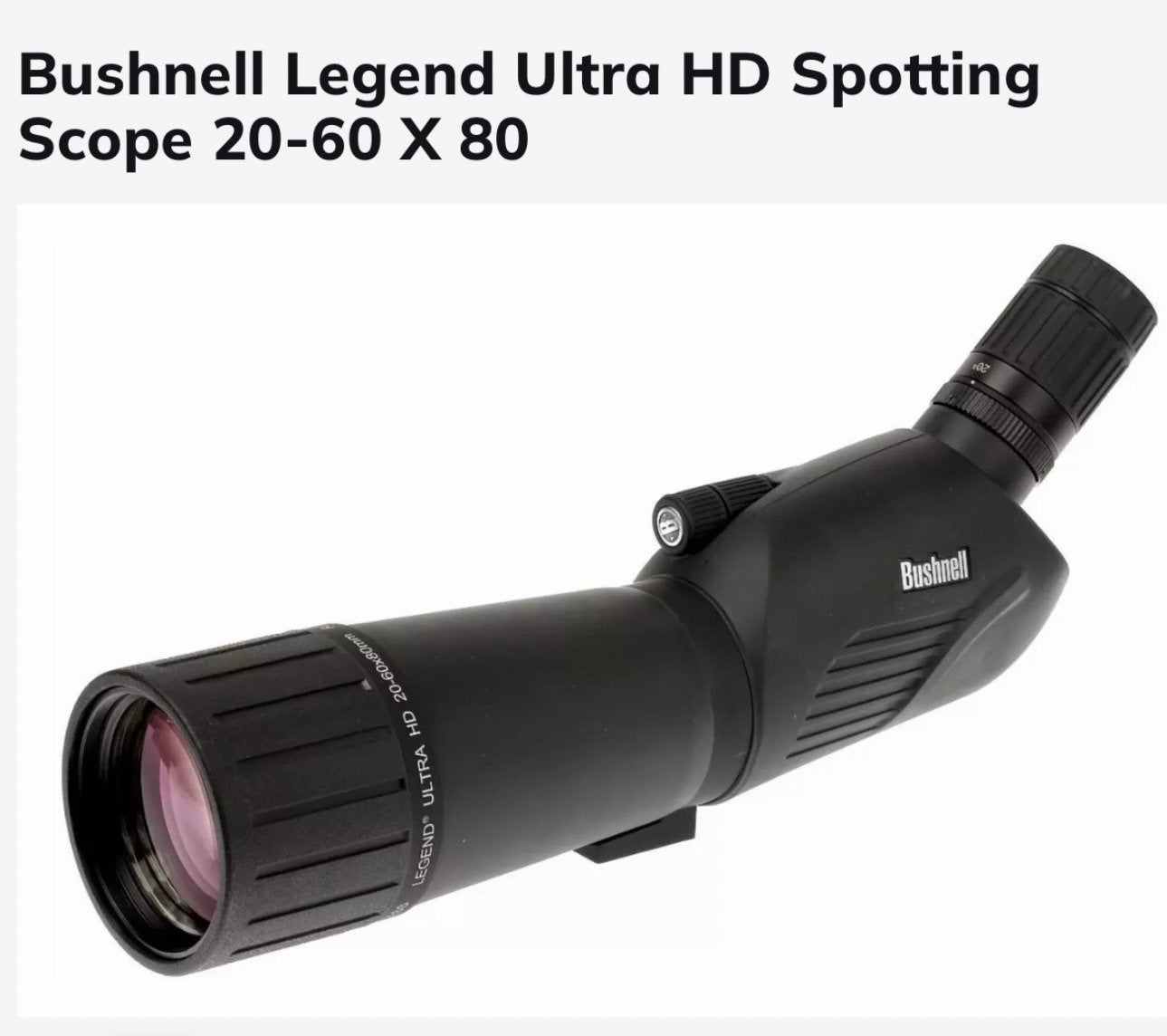 Bushnell Legend Ultra HD Spotting Scope 20-60x80, Audio, Tv en Foto, Optische apparatuur | Telescopen, Ophalen of Verzenden, Zo goed als nieuw