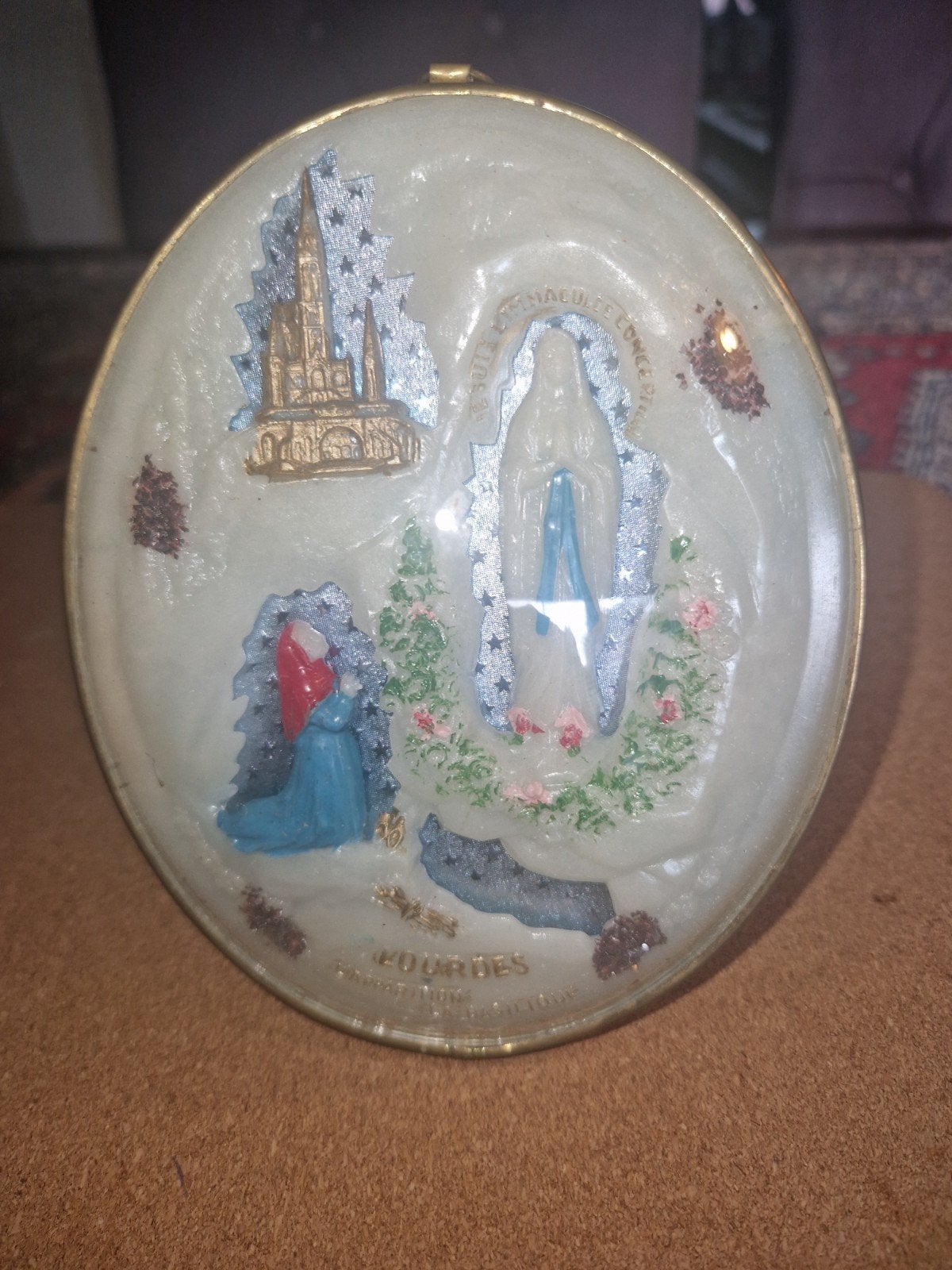 Zeldzaam Vintage muurschildering in Lourdes de maagd maria, Ophalen of Verzenden