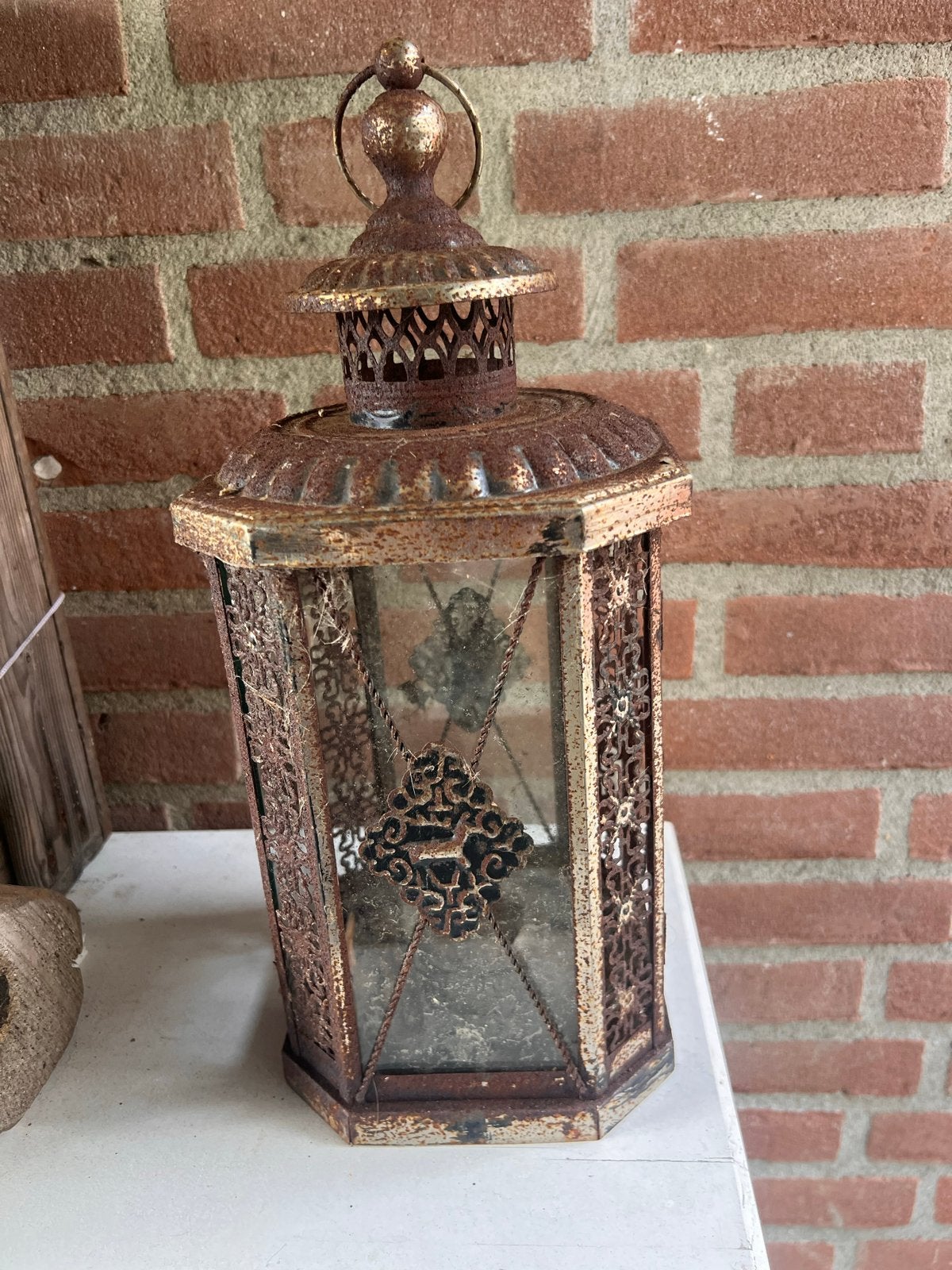 Decoratieve verweerde lantaarn, Vintage, Gebruikt, Ophalen of Verzenden, Metaal