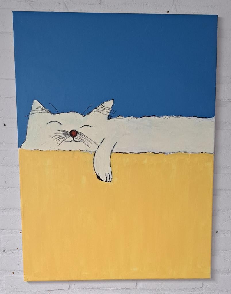 Schilderij 'Slapende Kat' - Uniek Kunstwerk, Ophalen of Verzenden