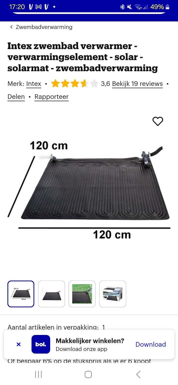 Intex Zwembad Solar Verwarmingsmat 120x120 cm, Minder dan 80 cm, Overige typen, Vierkant, Nieuw