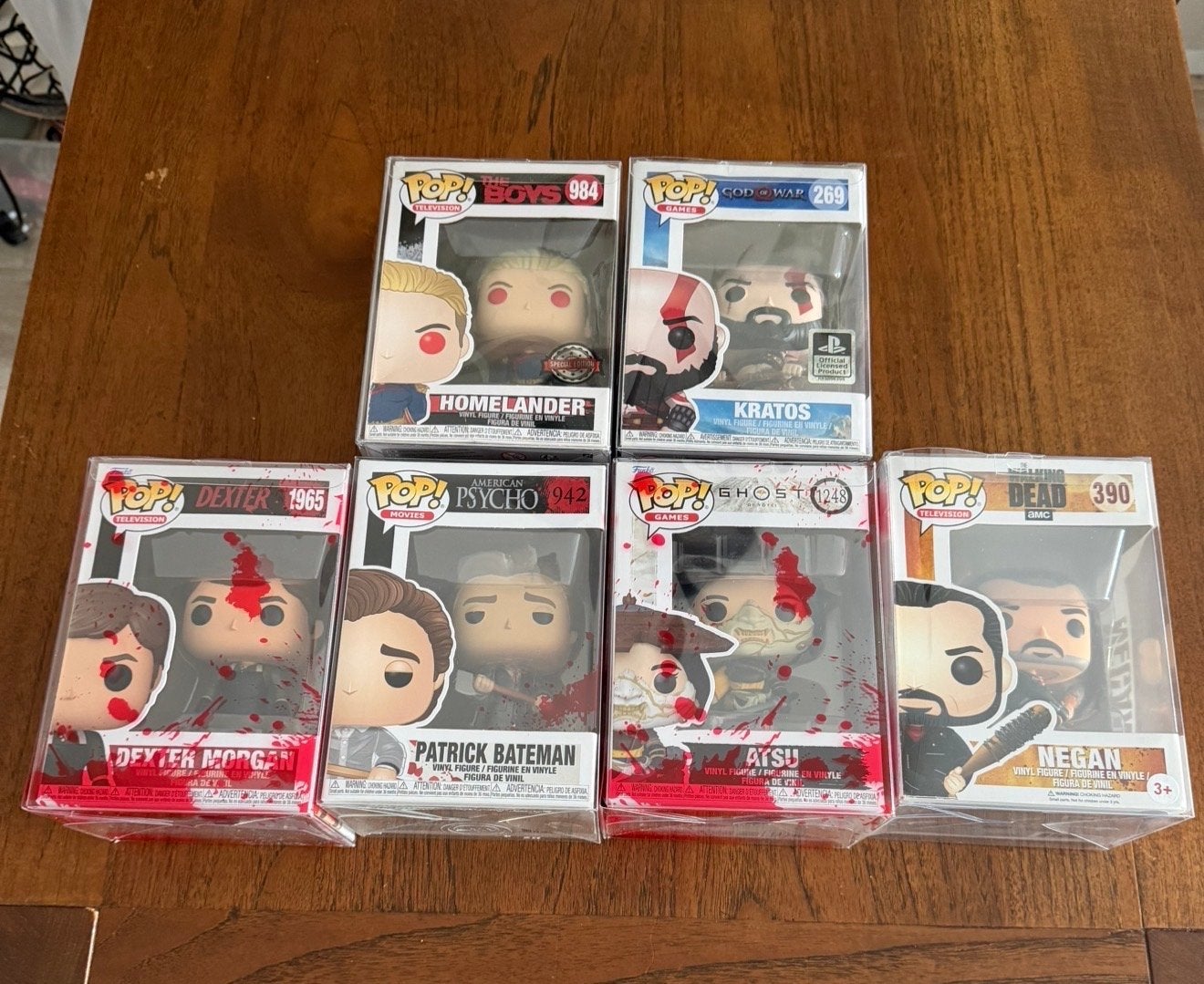 Funko Pops: Homelander, Kratos, Dexter, Patrick Bateman, Ats, Ophalen of Verzenden, Zo goed als nieuw