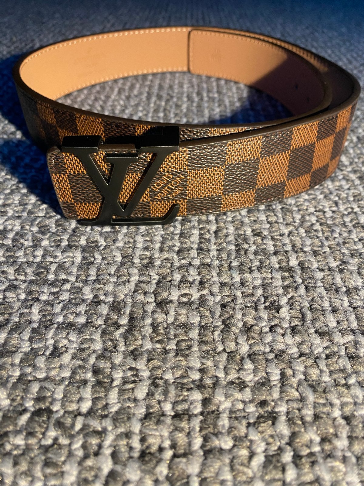 Louis Vuitton Riem Damier Ebene met Zwarte Gesp, Bruin, Echt leder, Zo goed als nieuw, Riem of Ceintuur