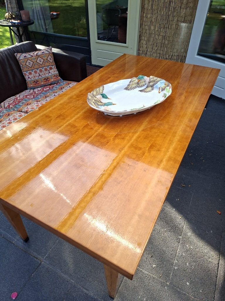 Kersenhouten design eettafel Jan des Bouvrie, Ophalen, 50 tot 100 cm, Zo goed als nieuw, Vijf personen of meer