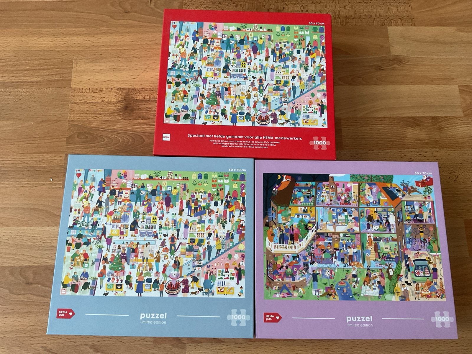 3 HEMA Puzzels Limited Edition 1000 stukjes, Hobby en Vrije tijd, Denksport en Puzzels, Ophalen, 500 t/m 1500 stukjes, Zo goed als nieuw