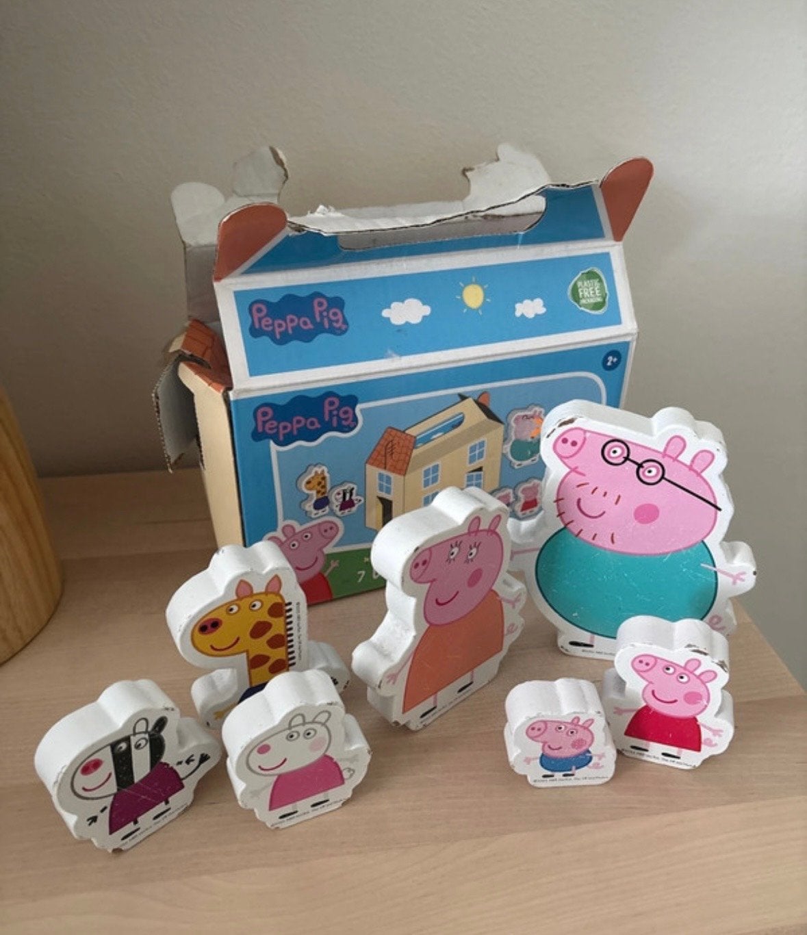 Peppa Pig Houten Speelfiguren Set met Doos, Ophalen of Verzenden, Gebruikt, Jongen of Meisje