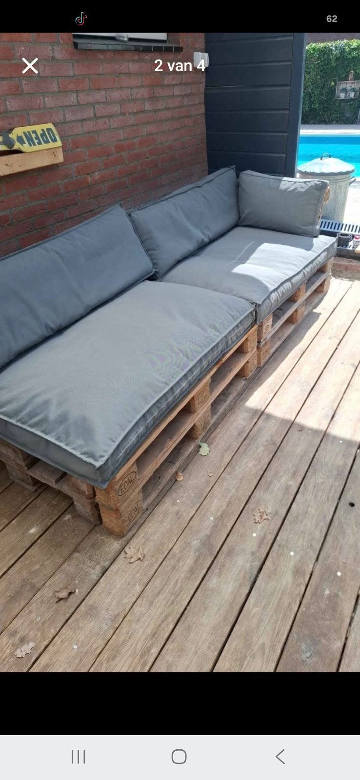 Pallet loungebank met kussens, Tuin en Terras, Ophalen, Gebruikt, Hout