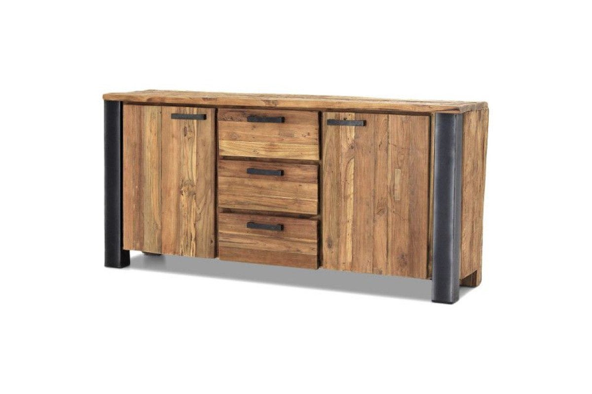 Dressoir Ramses 180 cm – teak hout – stoer & robuust, Ophalen, 150 tot 200 cm, Zo goed als nieuw, Metaal