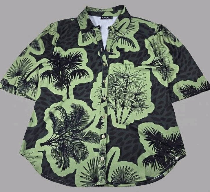 Maicazz foske blouse maat XL | travelstof groen palm print, Maat 46/48 (XL) of groter, Ophalen of Verzenden, Groen, Maicazz