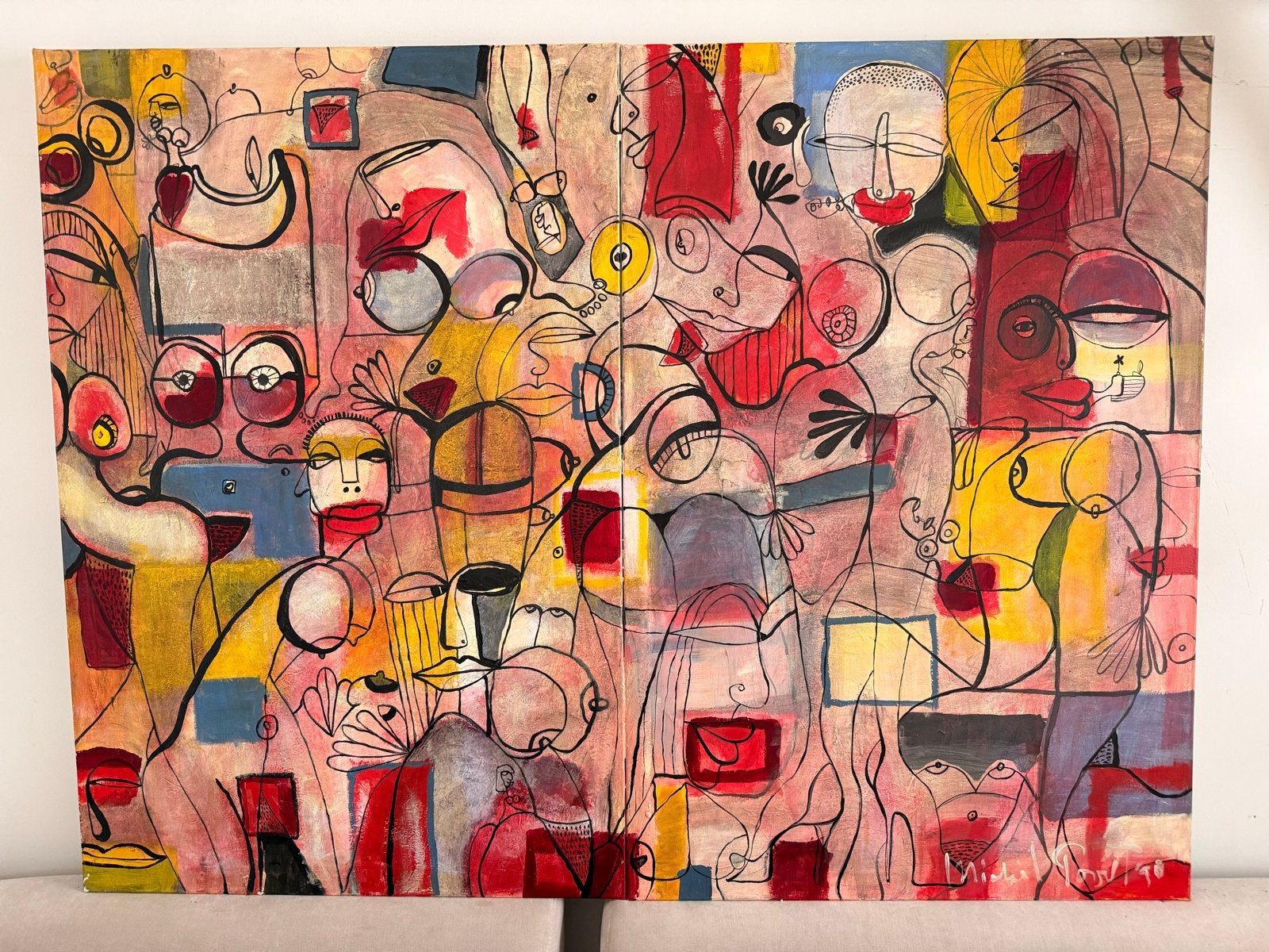 Abstract Schilderij Michèl Poort - Levendige Kleuren, Ophalen, Abstract, Acrylverf, Gesigneerd