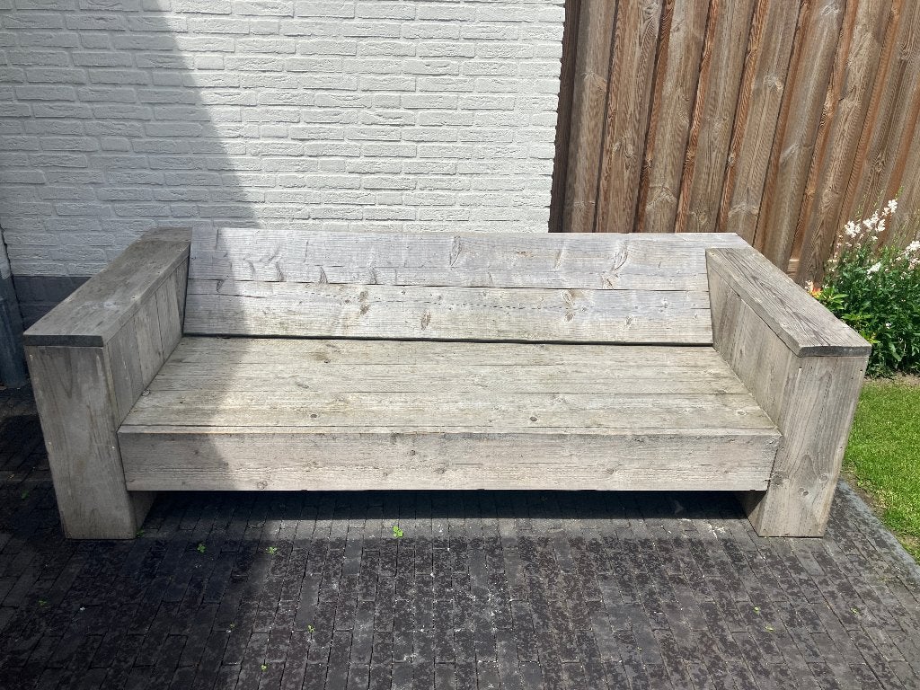 Stevige LOUNGESET steigerhout. Zeer degelijk/onverslijtbaar!, Ophalen, 4 zitplaatsen, Gebruikt, Steigerhout