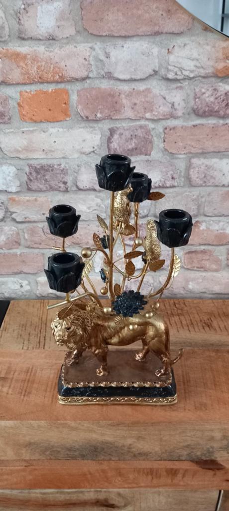 Dutch Style Baroque:Grote 36cm Leeuw met Vogels Kandelaar, Verzamelen, Beelden en Beeldjes, Ophalen of Verzenden, Nieuw, Dier