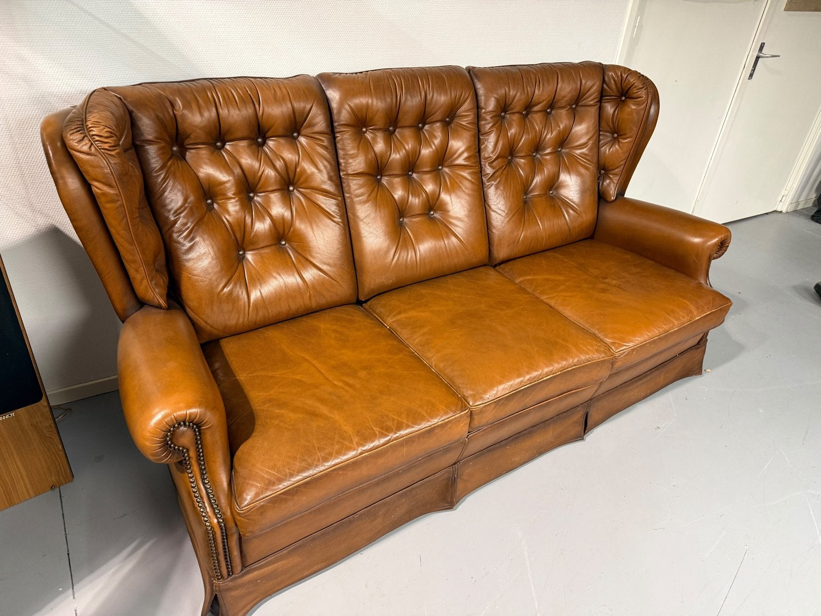 Mol & Geurts Chesterfield Stijl Leren Bank en Fauteuils, Ophalen, Gebruikt, Leer