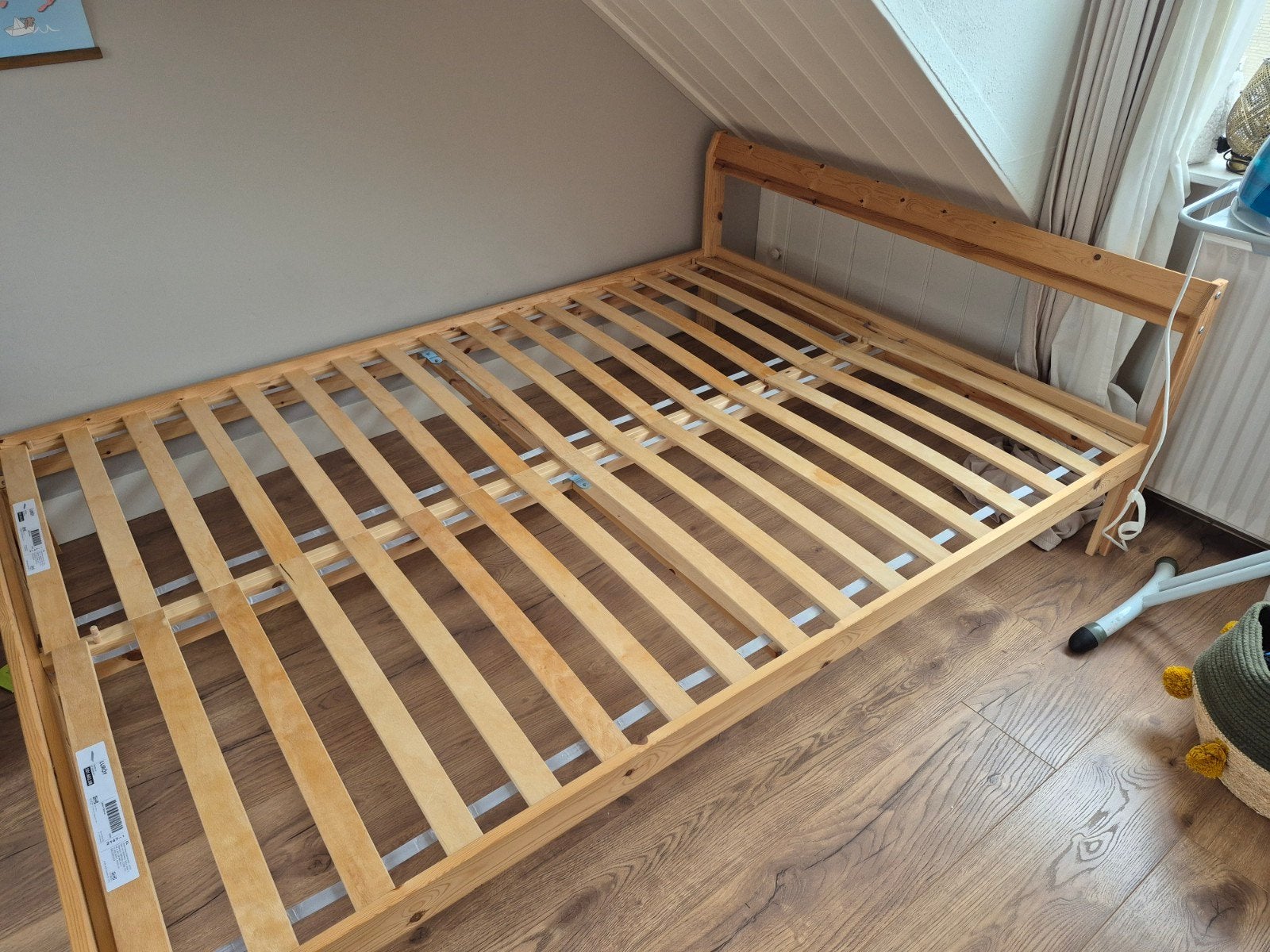 Houten IKEA tweepersoonsbed, Ophalen, Wit, Tweepersoons, 140 cm